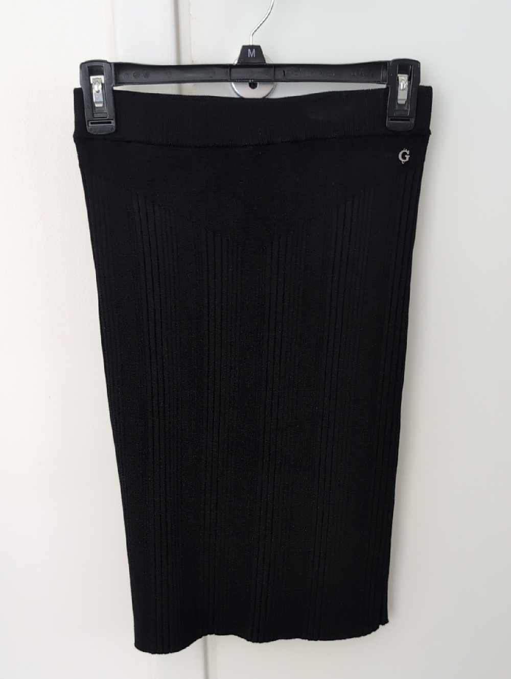 G by Guess Black Ribbed Pencil Midi Skirt
